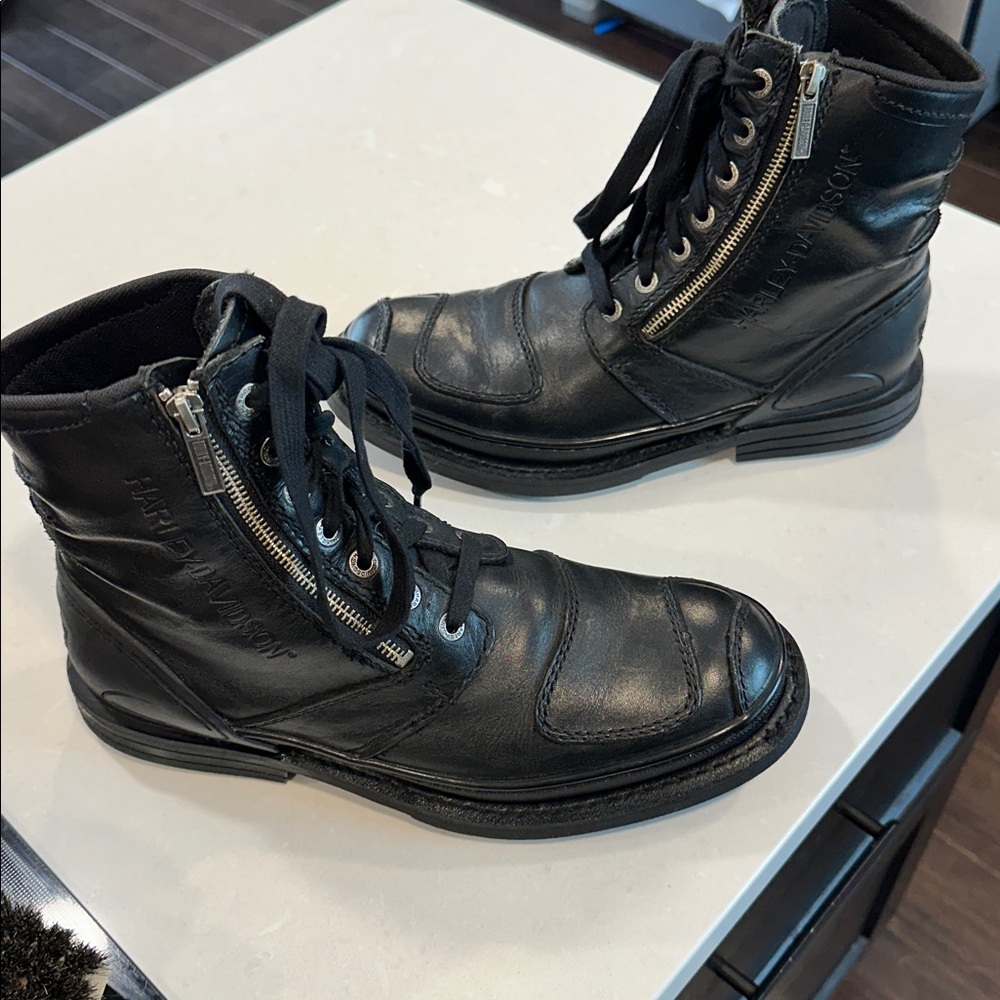 Vintage Harley-Davidson Black Leather Zipper Boots